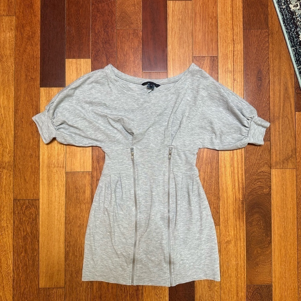 French Connection | Grey jersey short sleeve bodycon dress with zippers size 6